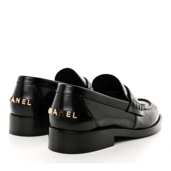 Chanel Shiny Calfskin Logo Loafers Black - Picture 2 of 4